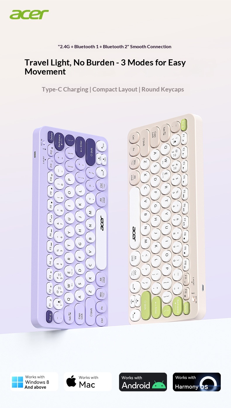 Teclado inalámbrico Bluetooth de modo dual, recargable y silencioso para iPad, teléfono móvil, tableta, ordenador Mac, compacto y bonito._voghion.com