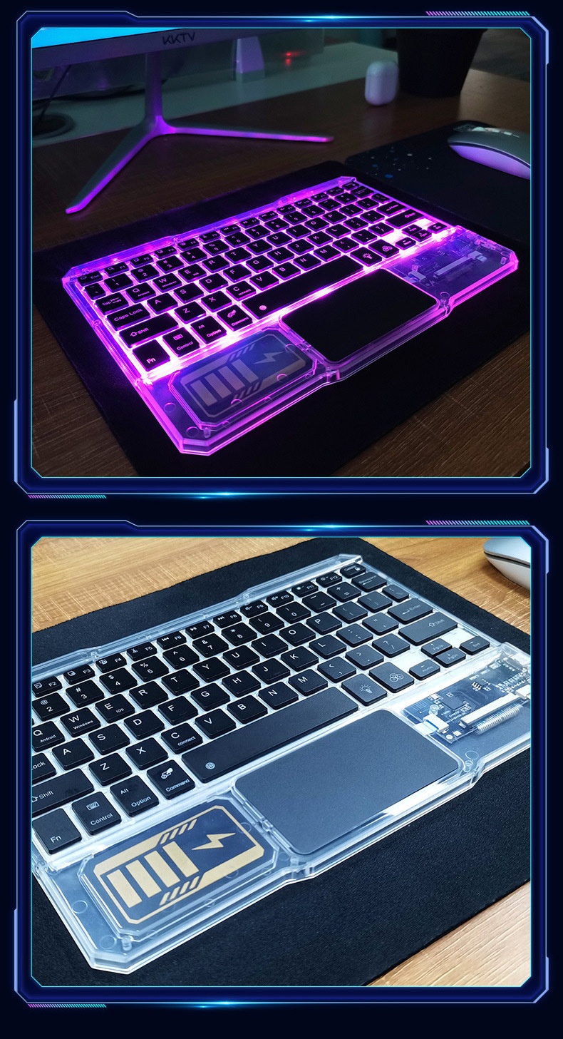 Compatible IPad Bluetooth Gradient Multi-System Device Silent Lightweight Portable 10inch Luminous Transparent Keyboard_voghion.com