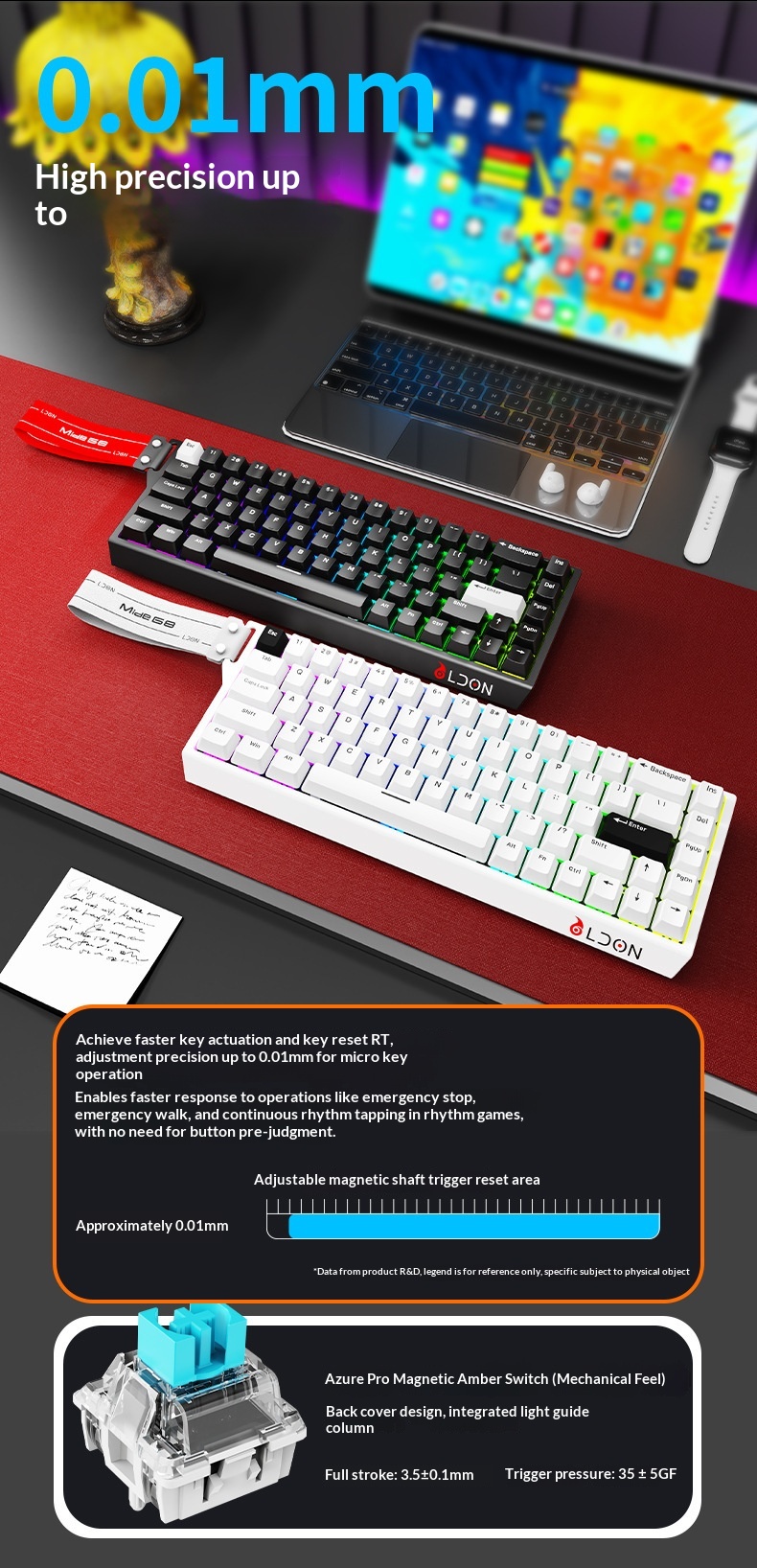 LDON 68 Tuşlu Manyetik Anahtarlı Mekanik Oyun FPS Evrensel RT0.01 Yüksek Performanslı Kablolu 8K Geri Dönüş Oranı_voghion.com