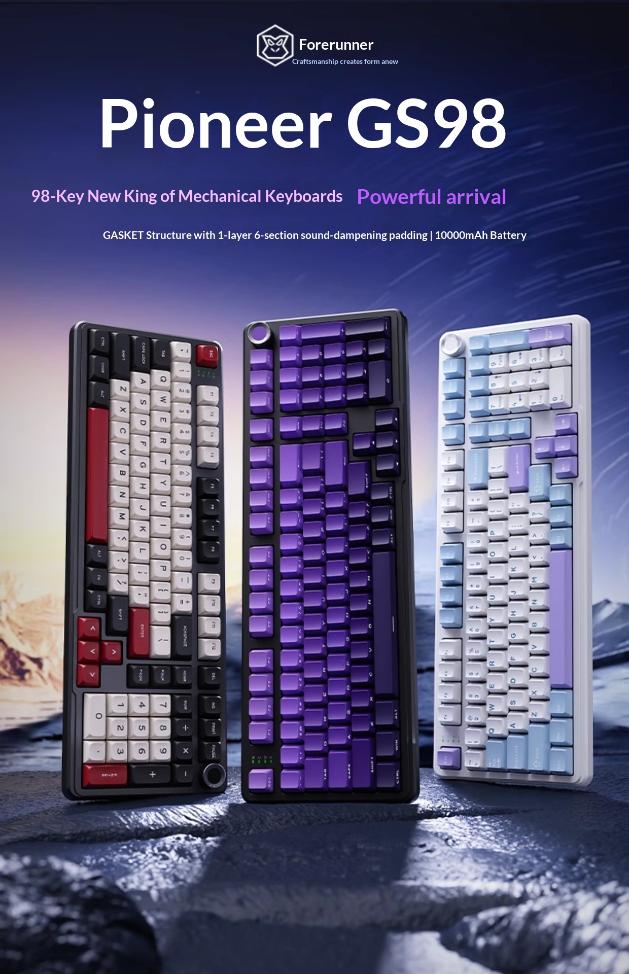 Forerunner GS98 Customized Mechanical Keyboard Wireless Three-Mode Bluetooth Office Gaming E-Sports Dedicated_voghion.com
