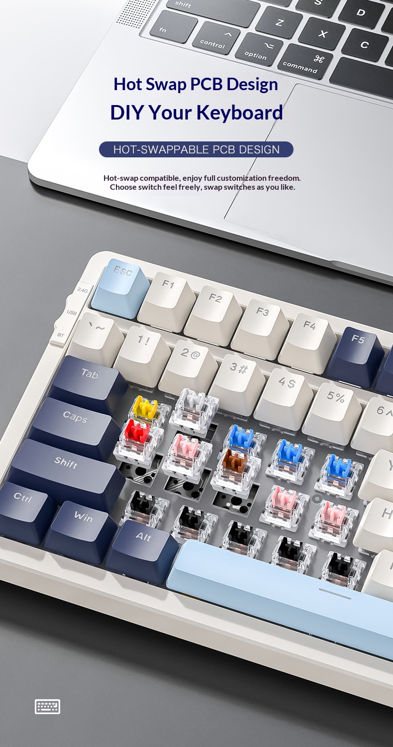 Liberty Wolf K8 Mechanical Keyboard Wireless 2.4G Bluetooth Tri-Mode Hot-Swappable Customizable Gaming Gasket Structure_voghion.com