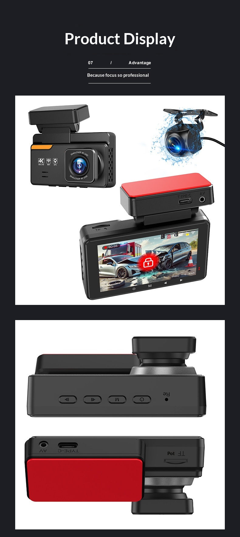 4k Dash Cam With Night Vision Gps And Dual Camera For Vehicles_voghion.com