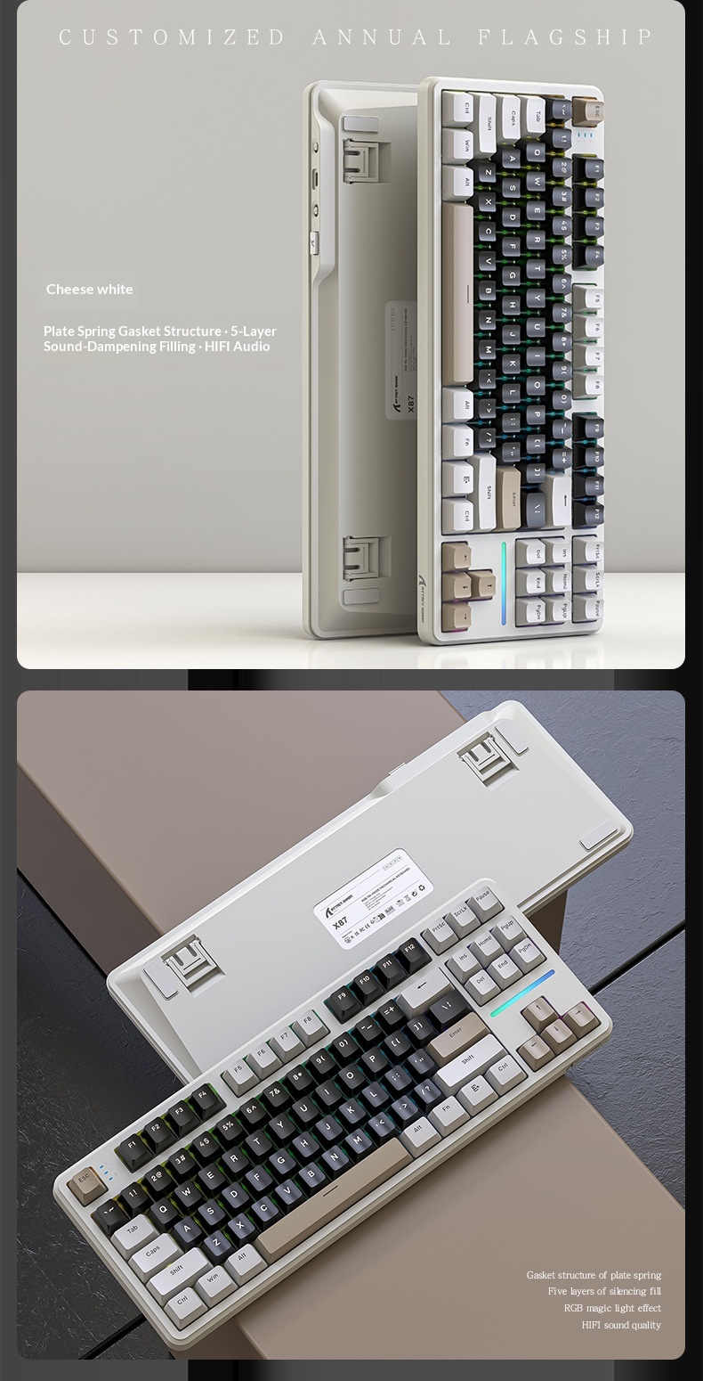 Teclado mecánico inalámbrico Attack Shark X87 con Bluetooth, triple modo, junta personalizable y grabado lateral para juegos._voghion.com