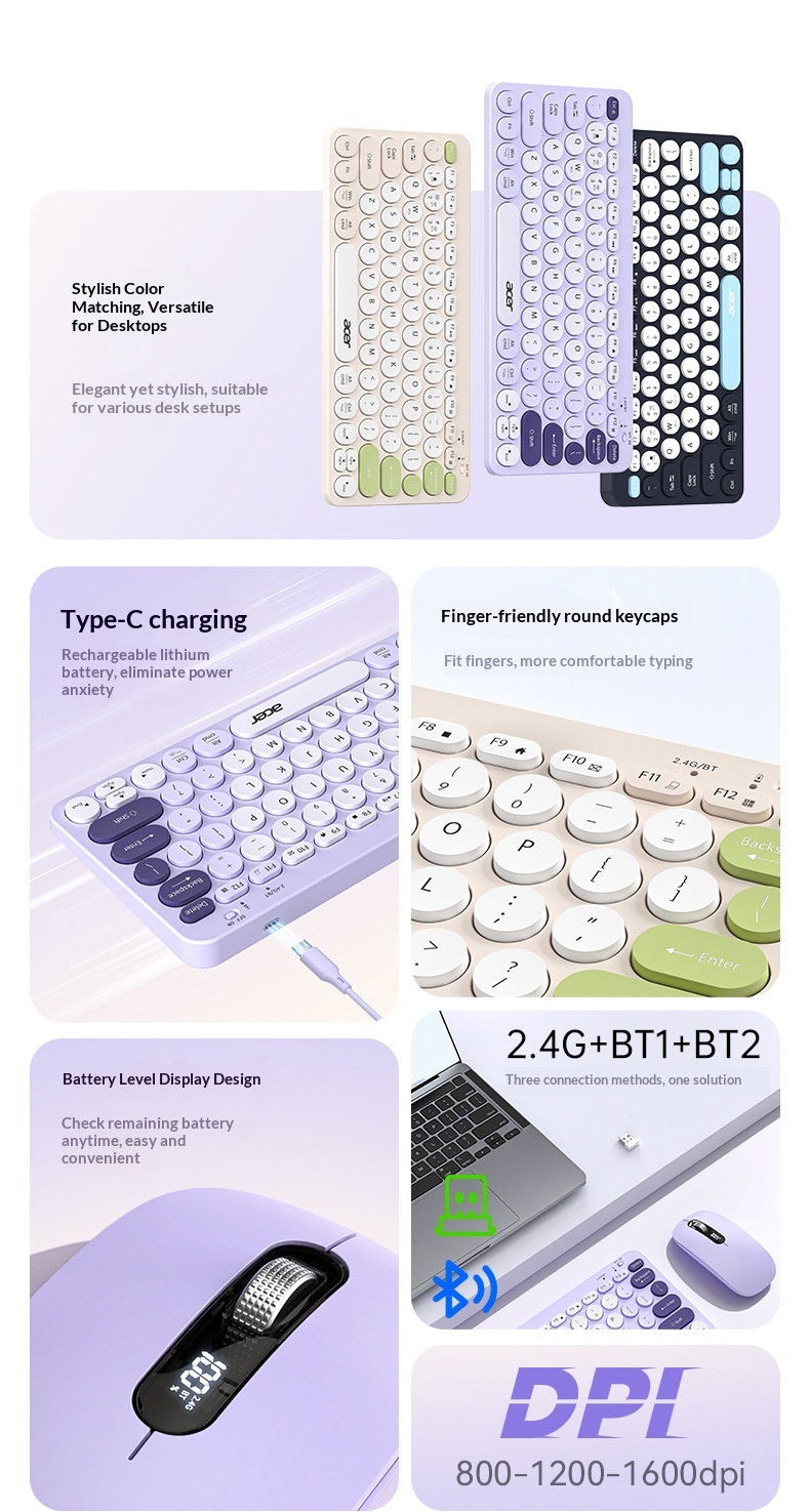 Teclado inalámbrico Bluetooth de modo dual, recargable y silencioso para iPad, teléfono móvil, tableta, ordenador Mac, compacto y bonito._voghion.com