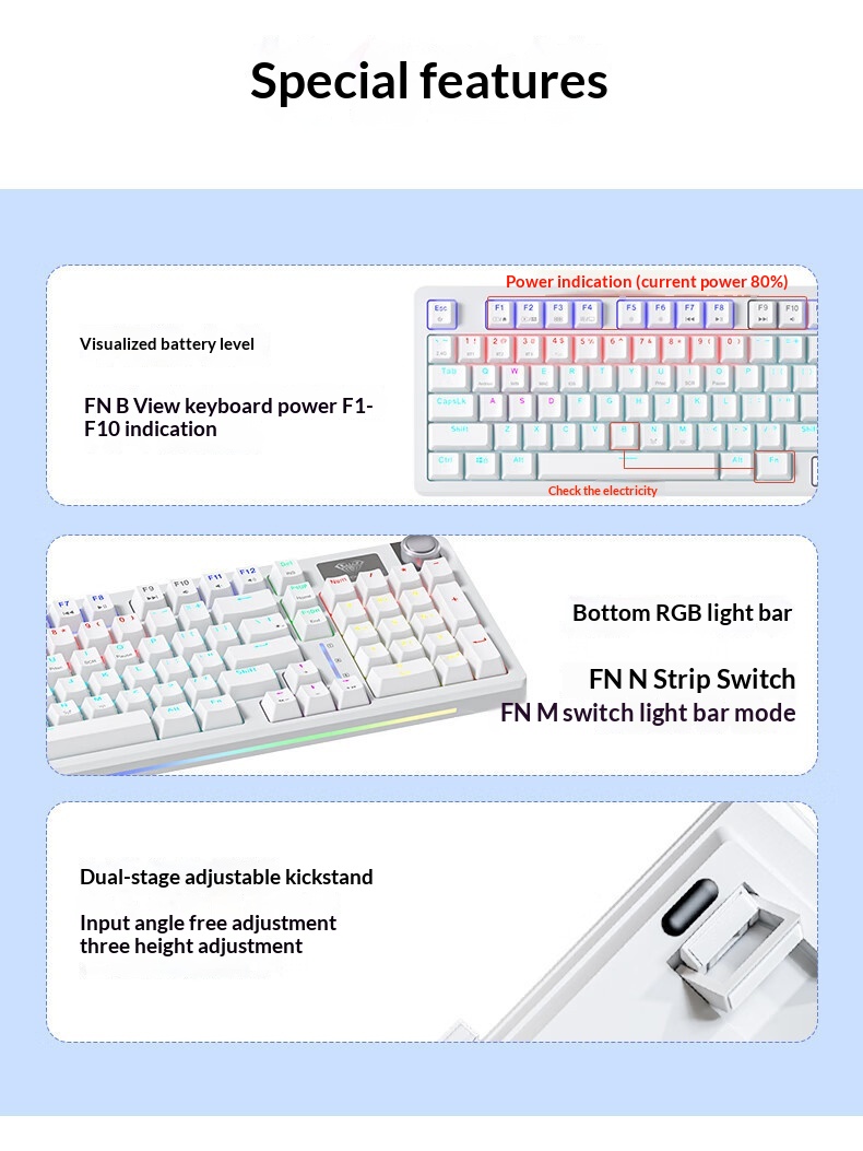 Teclado mecánico, con cable, inalámbrico, Bluetooth, intercambiable en caliente, apto para distribución de 98 teclas, estructura de junta, disponible para_voghion.com