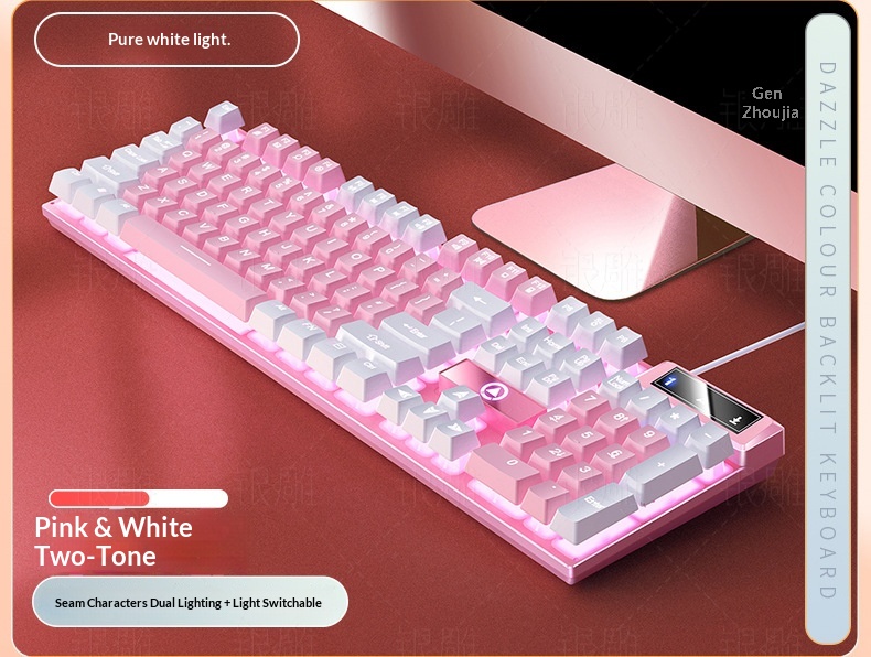 Teclado con cable para juegos Silver Eagle K500, con bloques de color, luminoso y tacto mecánico, accesorios para ordenador de sobremesa._voghion.com