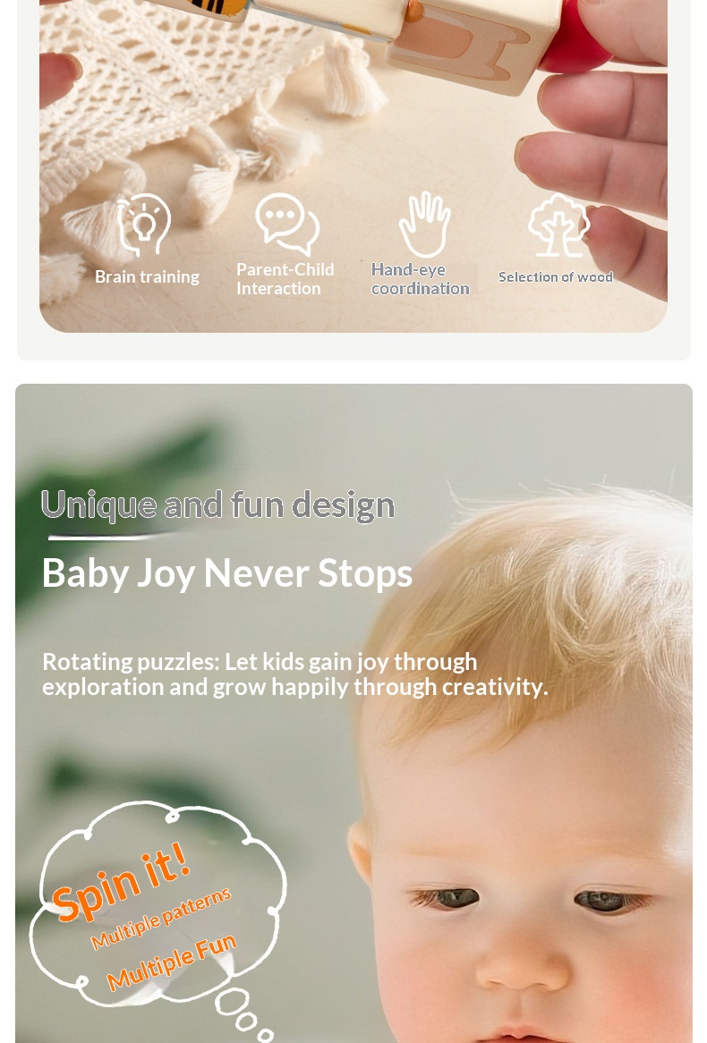 Quebra-cabeça de blocos giratórios para jardim de infância, de 3 a 6 anos, educativo, para aprendizagem precoce, interativo para pais e filhos._voghion.com