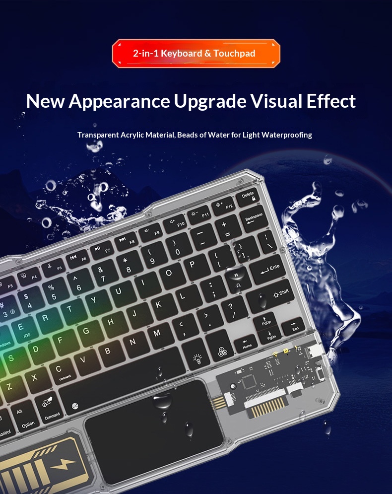 Compatible IPad Bluetooth Gradient Multi-System Device Silent Lightweight Portable 10inch Luminous Transparent Keyboard_voghion.com