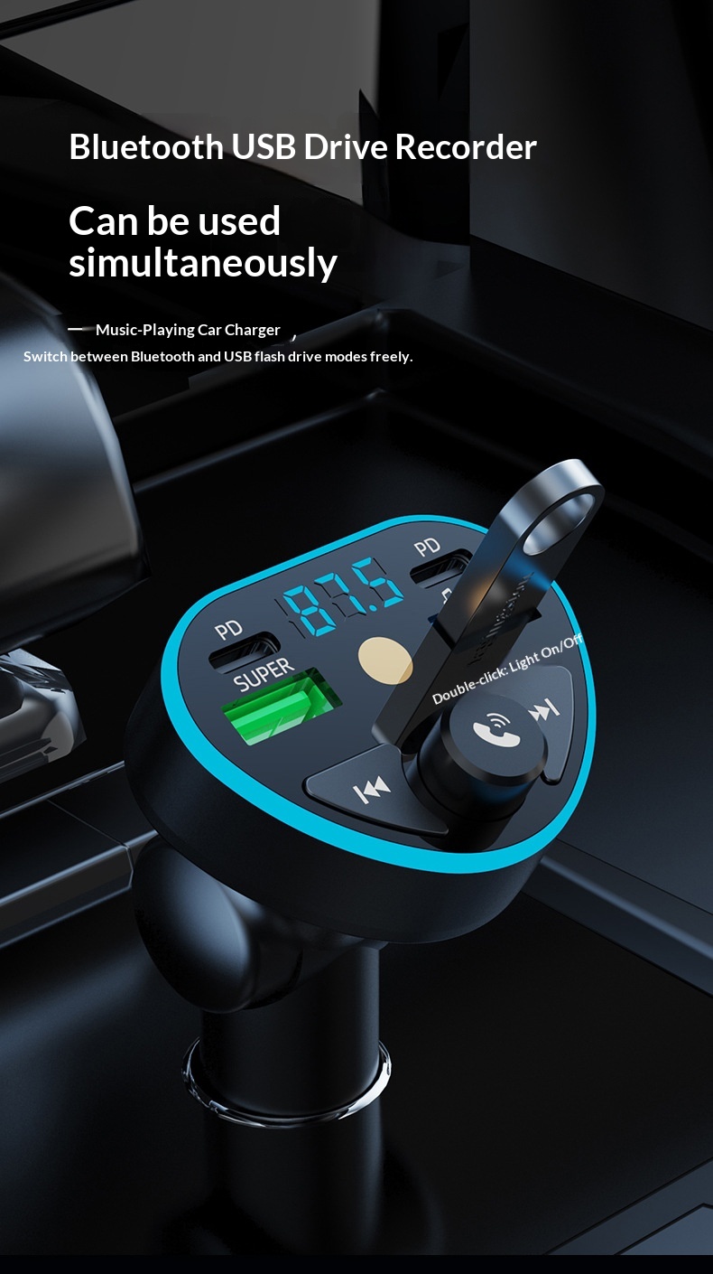 Bluetooth carkit med hurtigoplader og hd musikafspiller_voghion.com