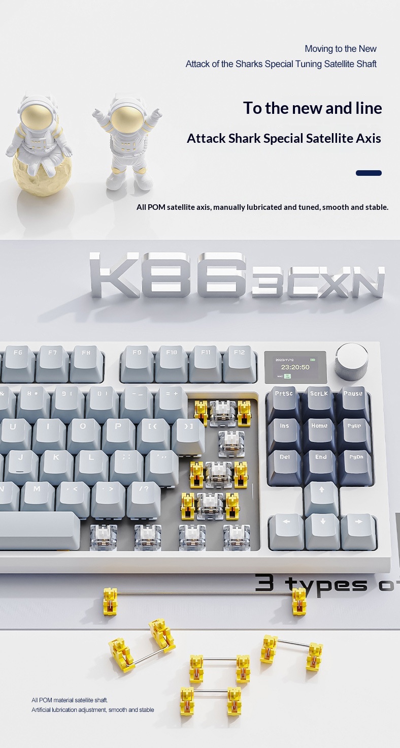 Attack Shark K86 Three-Mode RGB Bluetooth 2.4G Wired Illuminated Customizable Display Hot-Swappable Mechanical Keyboard_voghion.com