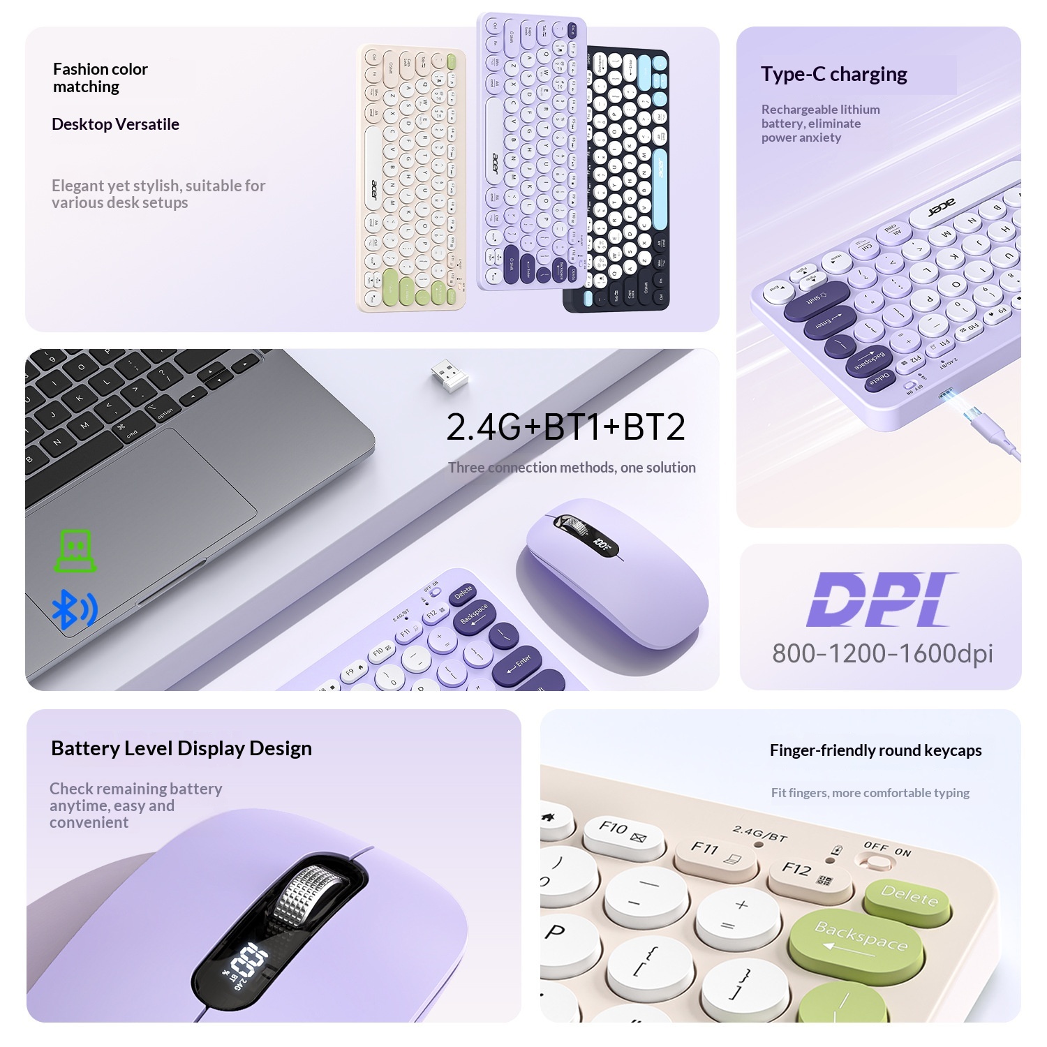 Teclado inalámbrico Bluetooth de modo dual, recargable y silencioso para iPad, teléfono móvil, tableta, ordenador Mac, compacto y bonito._voghion.com