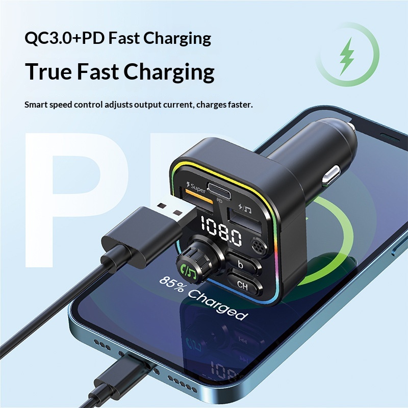 Cross-border New Bluetooth MP3 Super Fast Charging Multi-functional Car Player Charger FM Transmitter_voghion.com