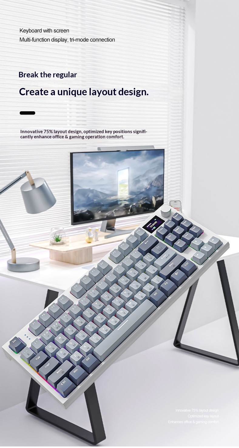 Tastiera da gioco meccanica wireless Bluetooth Attack Shark K86 Tri-Mode RGB con switch sostituibili a caldo, tastiera russa da gioco_voghion.com