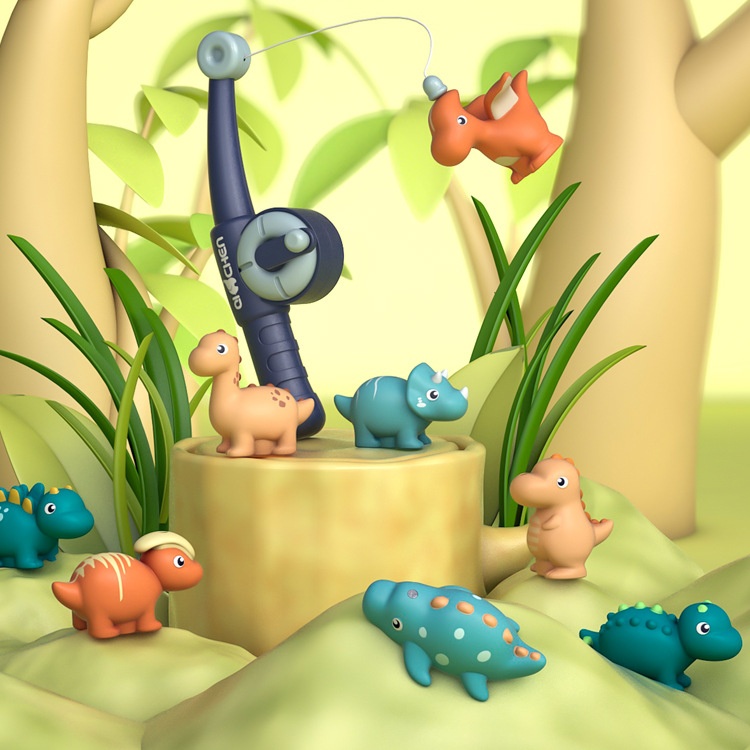 Grensoverschrijdende bestseller: speelgoedset met kleine cartoondinosaurussen voor kinderen, geschikt voor water, baden, vissen en magnetisch vissen._voghion.com