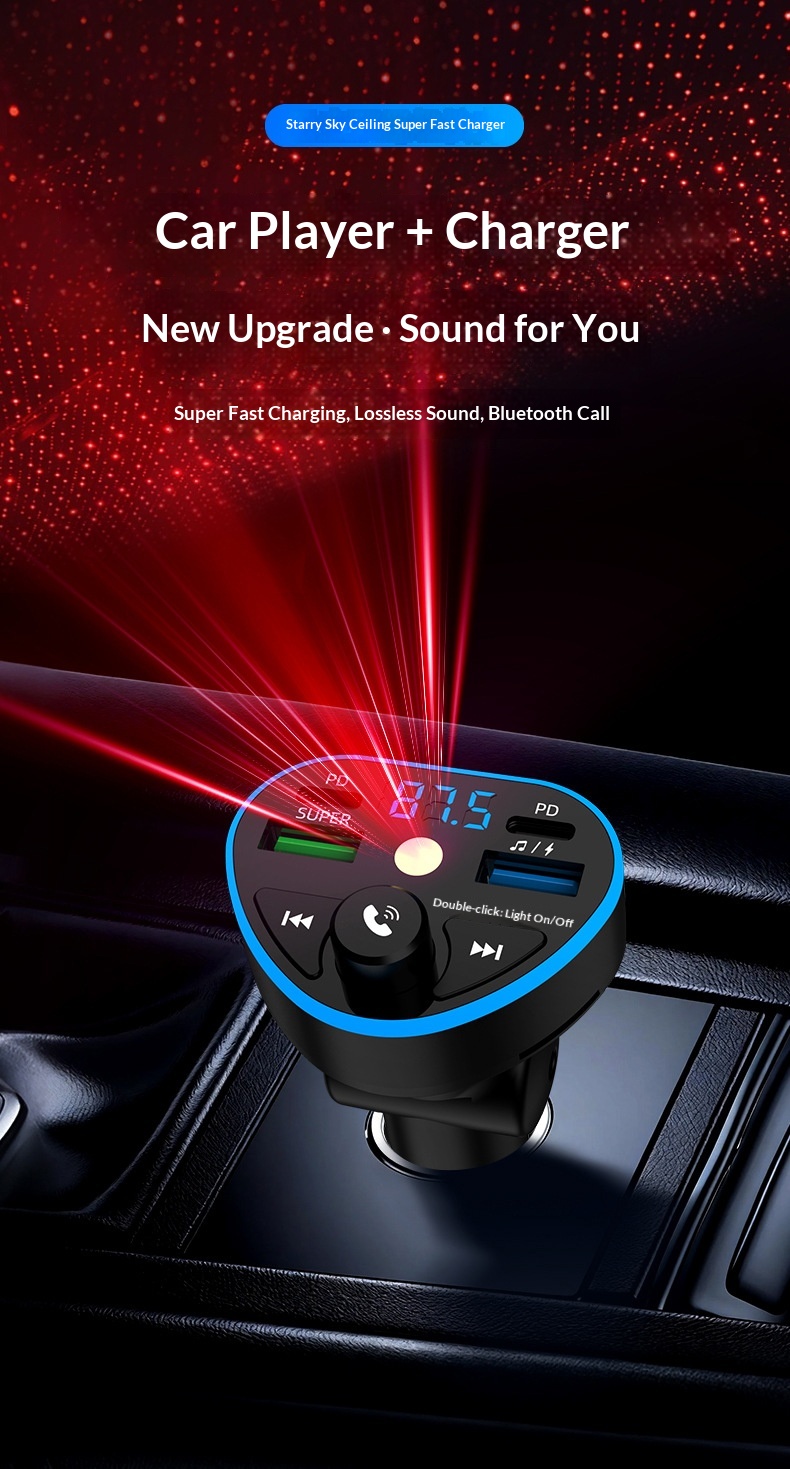 Bluetooth carkit med hurtigoplader og hd musikafspiller_voghion.com