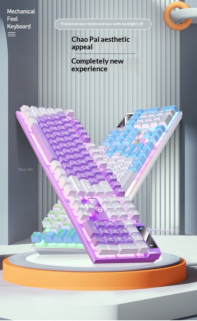 Teclado con cable para juegos Silver Eagle K500, con bloques de color, luminoso y tacto mecánico, accesorios para ordenador de sobremesa._voghion.com