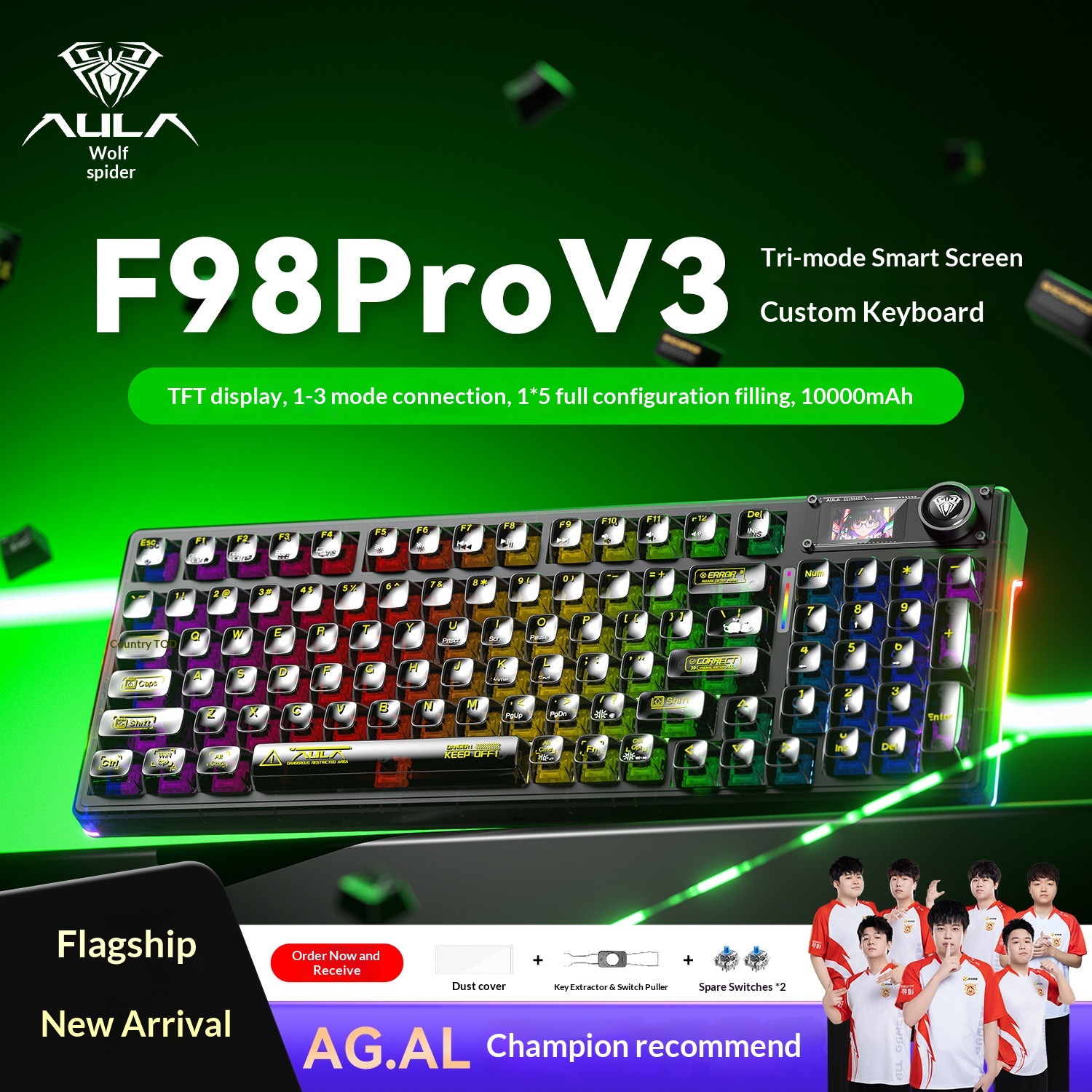Wolf Spider F98pro/F98ProV3 Transparent Customized Three-Mode Wireless Bluetooth Mechanical Keyboard With Hot-Swappable_voghion.com