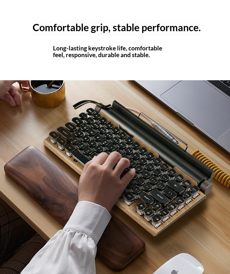 Cross-Border Source Punk Retro Gaming Internet Cafe Kabelgebundene Kabellose Bluetooth Mechanische Tastatur mit blauen Schaltern_voghion.com