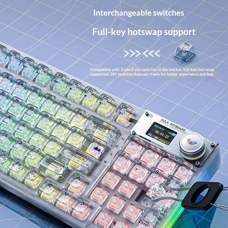 Wolf Spider F98pro/F98ProV3 Transparent Customized Three-Mode Wireless Bluetooth Mechanical Keyboard With Hot-Swappable_voghion.com