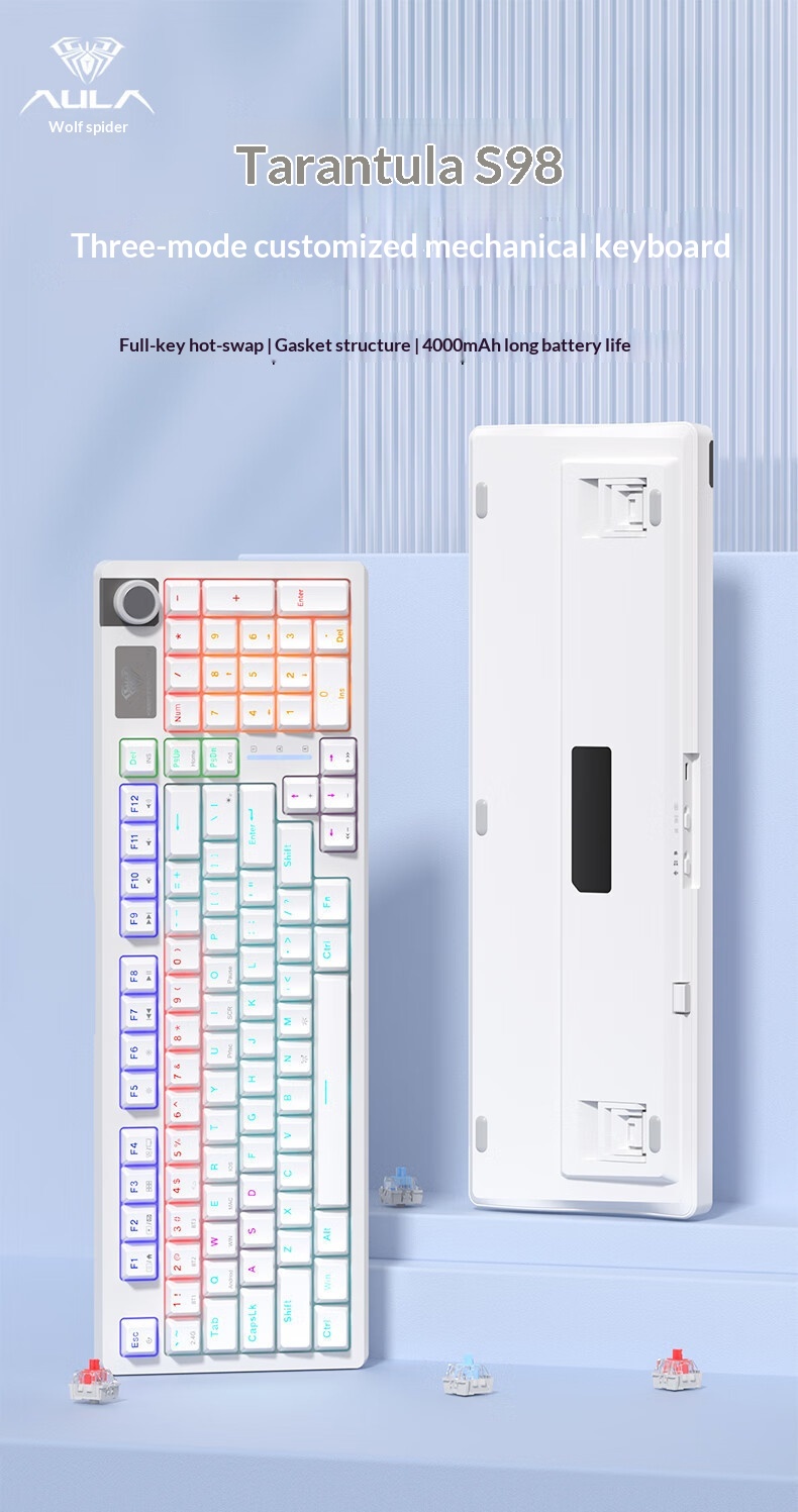 Teclado mecánico, con cable, inalámbrico, Bluetooth, intercambiable en caliente, apto para distribución de 98 teclas, estructura de junta, disponible para_voghion.com
