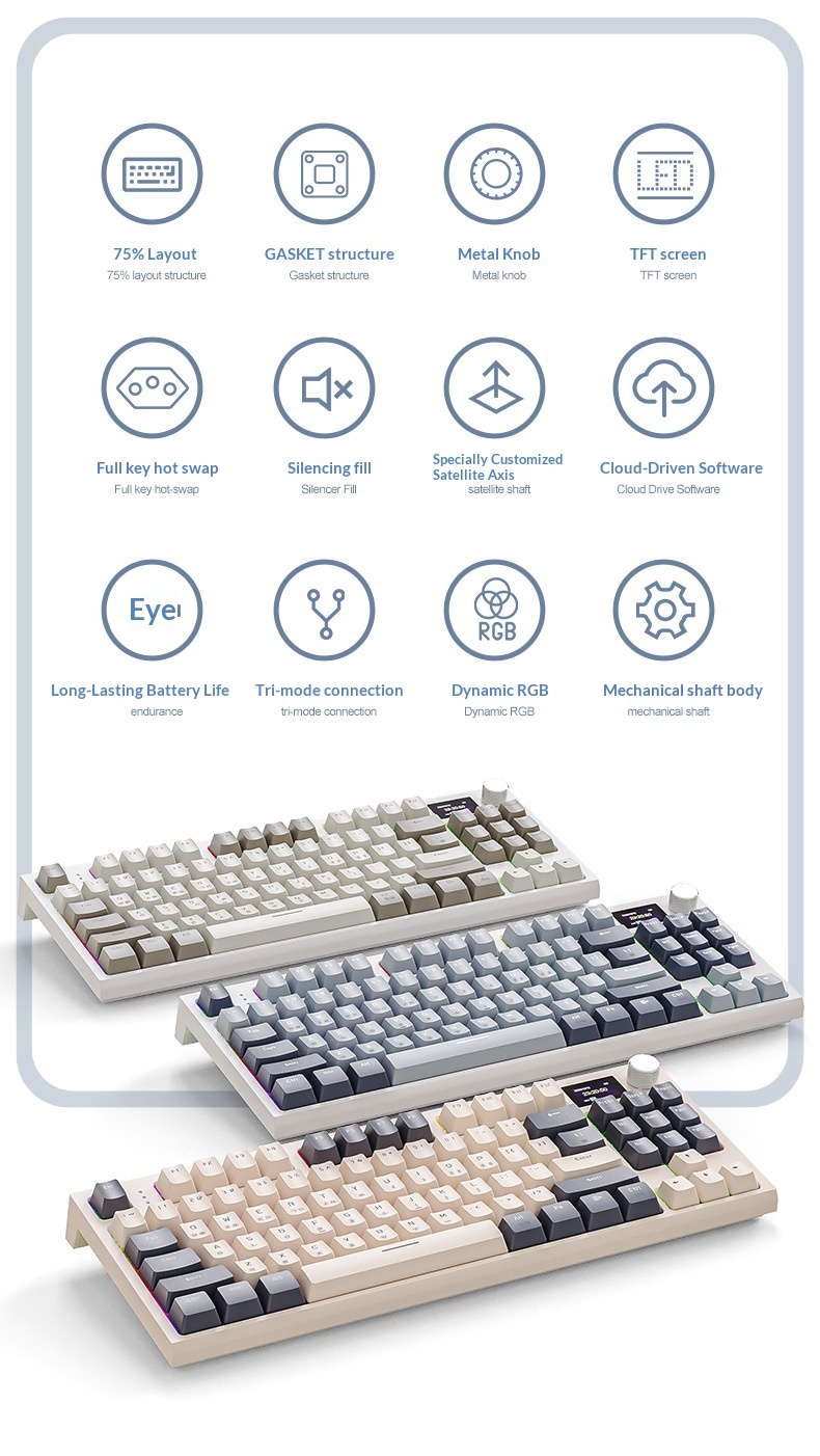 Tastiera meccanica wireless Bluetooth Attack Shark K86 Tri-Mode RGB con switch sostituibili a caldo, stile coreano._voghion.com