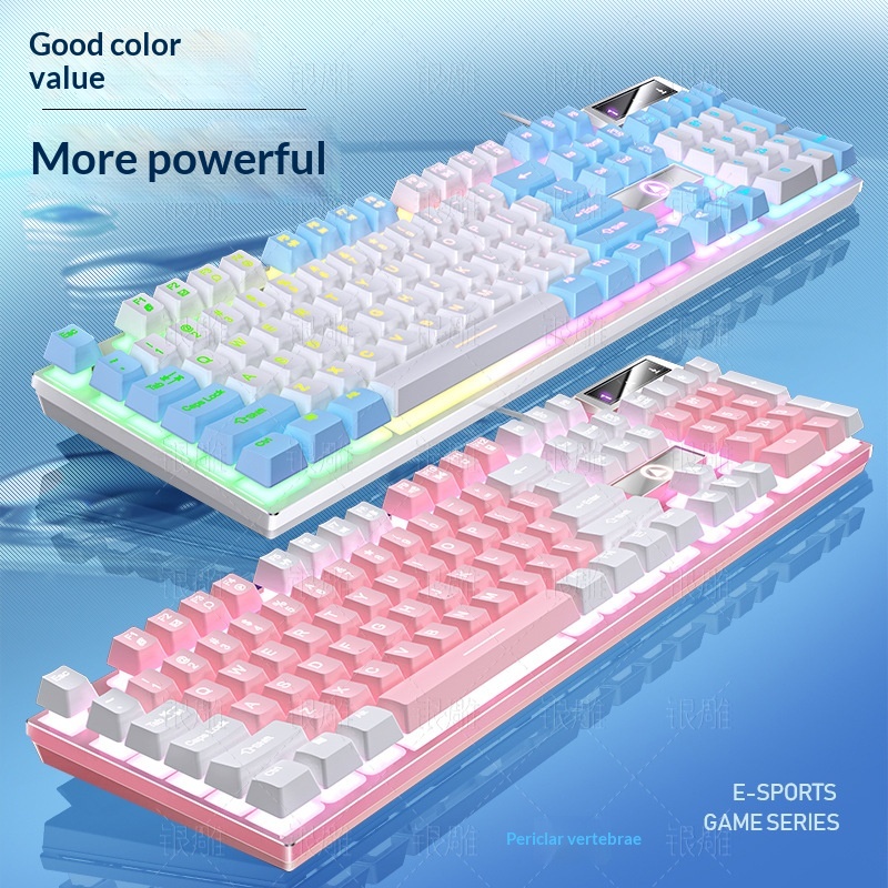 Teclado con cable para juegos Silver Eagle K500, con bloques de color, luminoso y tacto mecánico, accesorios para ordenador de sobremesa._voghion.com