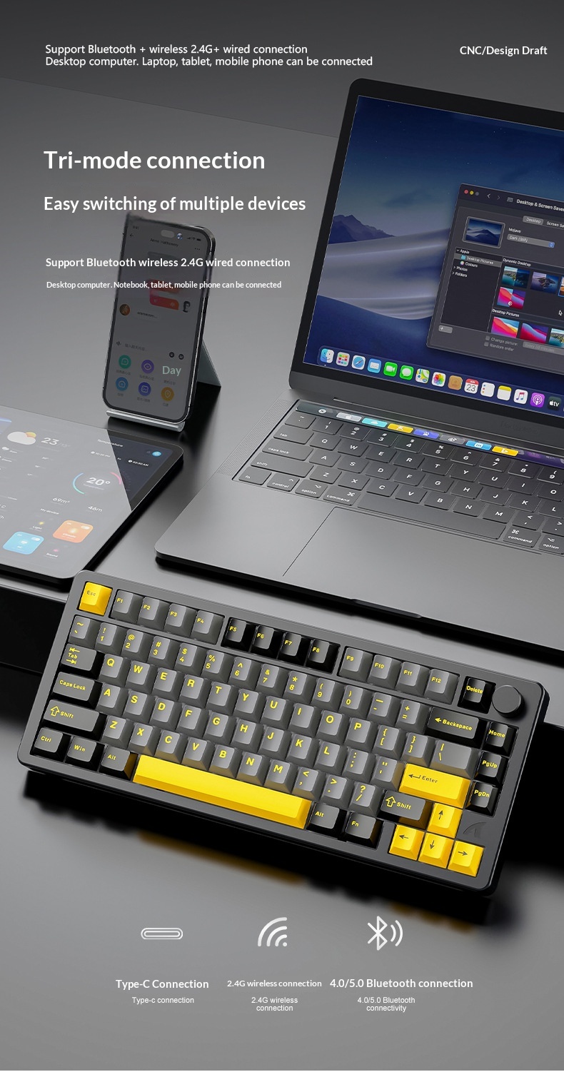 Teclado mecánico Attack Shark X86 con acabado de aluminio, RGB, inalámbrico, Bluetooth y estructura de junta de tres modos._voghion.com