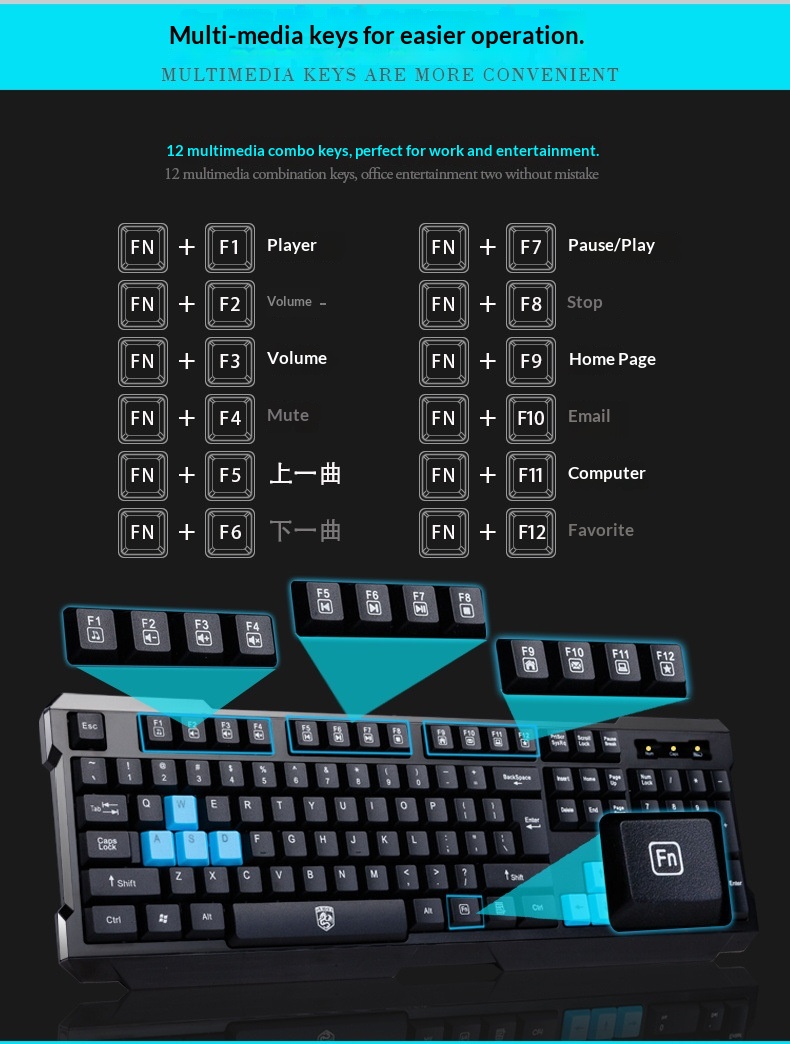 Tastiera wireless per computer Deyilong con sensazione meccanica, batteria silenziosa a basso rumore, per uso domestico_voghion.com