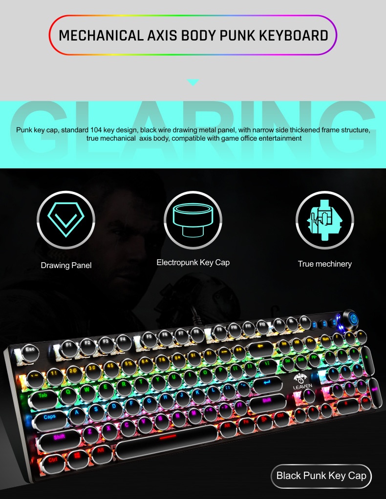 Tastiera meccanica autentica, stile steampunk rosa femminile, con manopole per computer blu e bianche a sublimazione, ideale per il mercato transfrontaliero._voghion.com