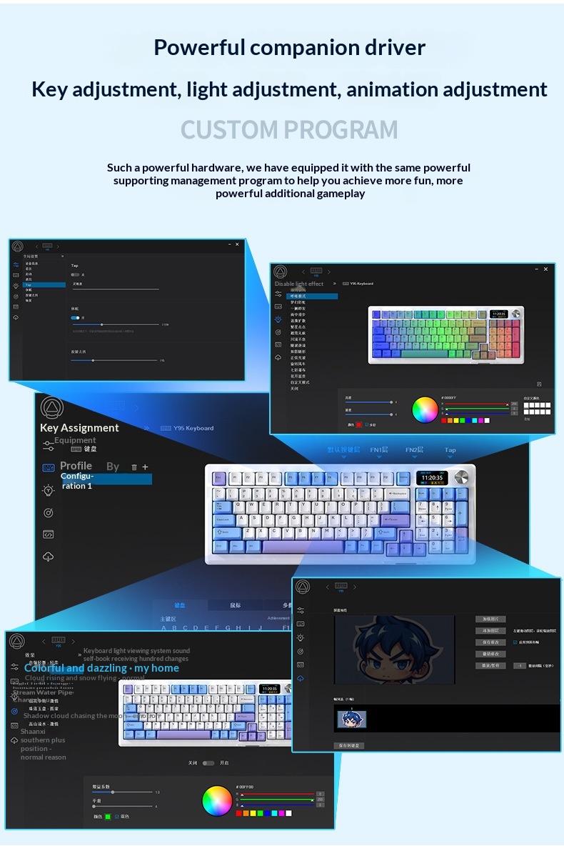 Srebrny Eagle 95D, trójtrybowy, mechaniczny, z bocznym nadrukiem gradientowym, dwukolorowy, wtryskowy, bezprzewodowy, Bluetooth 98 RGB, przewodowy_voghion.com