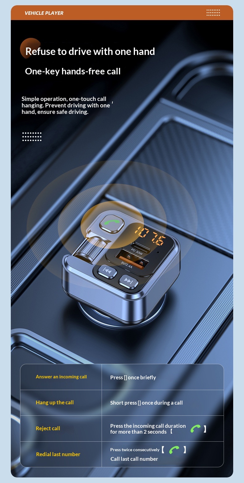 Bluetooth bilsæt med mp3 afspiller og hurtigoplader_voghion.com