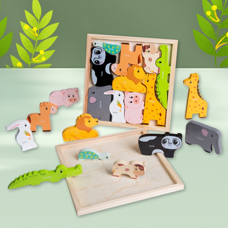 Montessori Early Education Wooden Snap-on Puzzle Blocks 3D Jigsaw Children Aged 2 To 3 Years Old, Educational Toy For_voghion.com