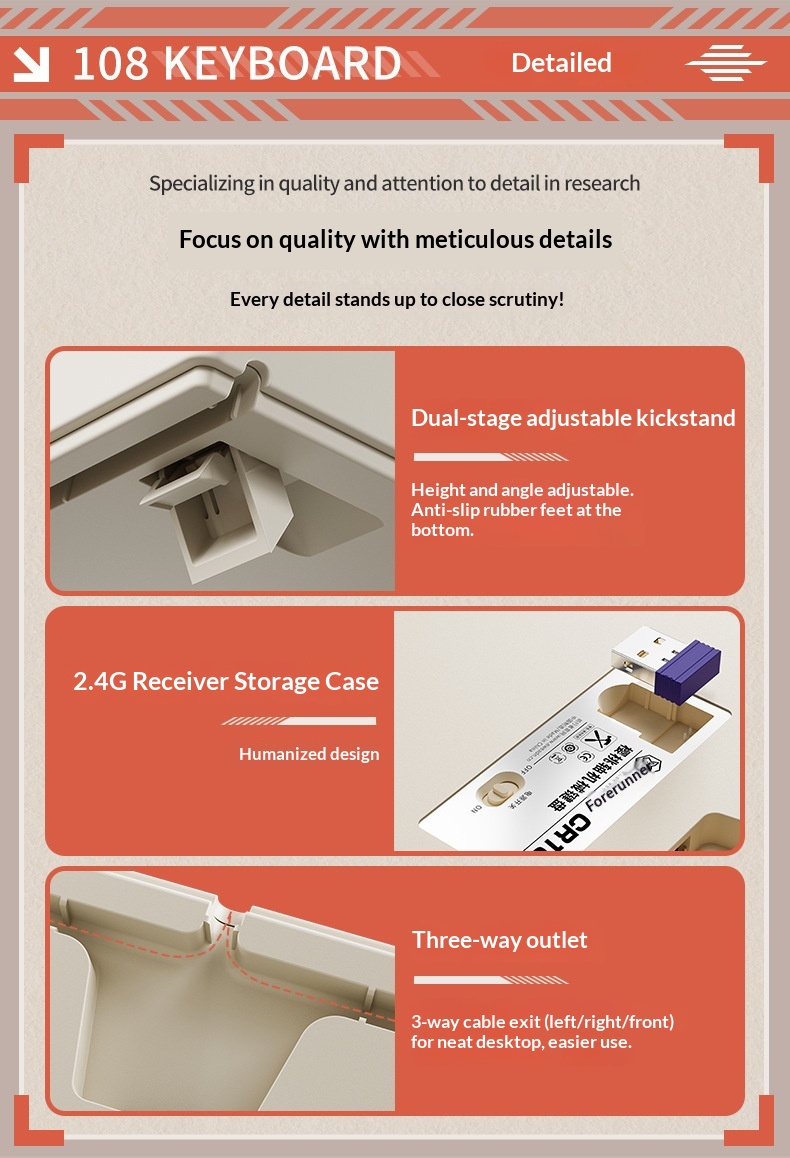 Forerunner Cherry CR108 Mechanical Keyboard Wireless Bluetooth Tri-Mode Gaming Computer Office High Aesthetic_voghion.com