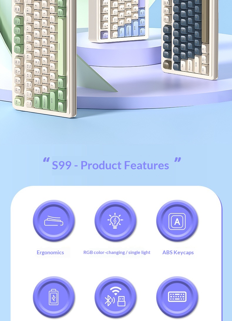 Teclado inalámbrico Bluetooth de tres modos, de alta calidad, para juegos, oficina y escritura, compatible con ordenadores de sobremesa y portátiles. Recargable._voghion.com