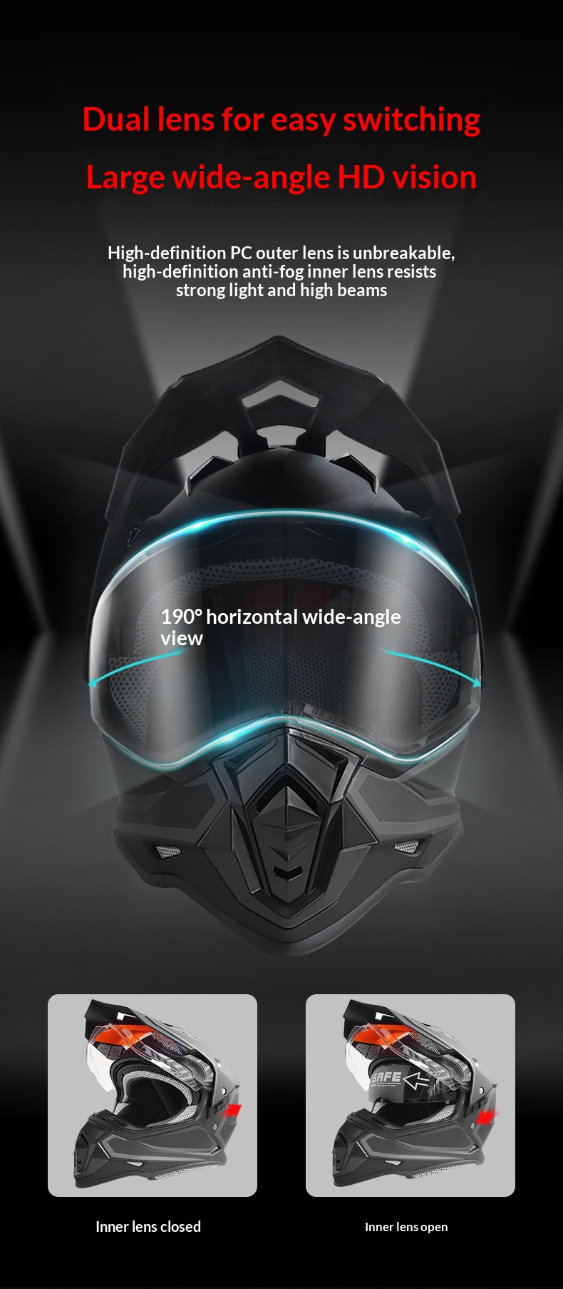 Fabrikneuer, nationaler Standard A-konformer Offroad-Elektromotorrad-Rallye-Helm für Herren, universell für alle Jahreszeiten, DOT-konform_voghion.com