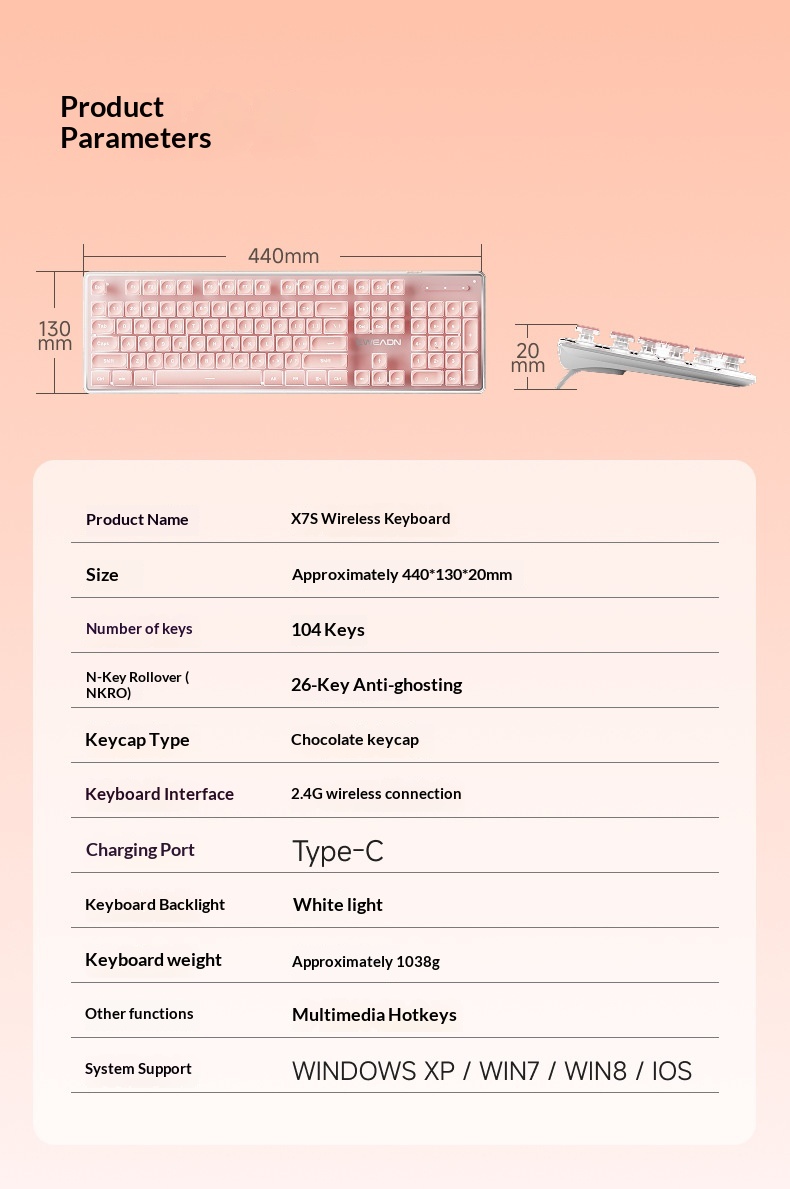 Forerunner X7S Wireless Keyboard Mouse Set Silent Ultra-thin High Aesthetic Gaming Computer Office Mechanical Feel_voghion.com