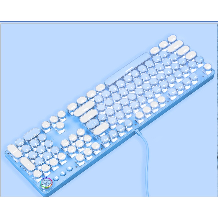 Tastiera meccanica autentica, stile steampunk rosa femminile, con manopole per computer blu e bianche a sublimazione, ideale per il mercato transfrontaliero._voghion.com