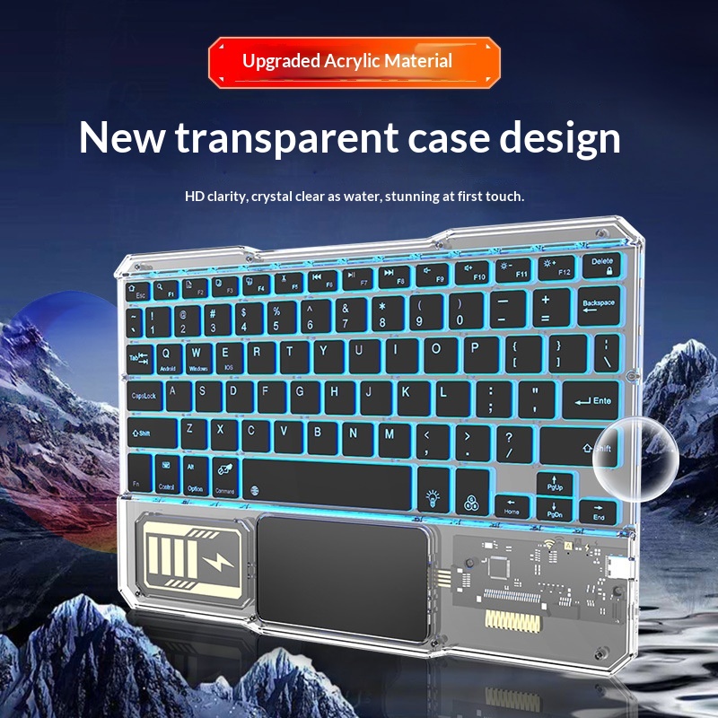 Compatible IPad Bluetooth Gradient Multi-System Device Silent Lightweight Portable 10inch Luminous Transparent Keyboard_voghion.com