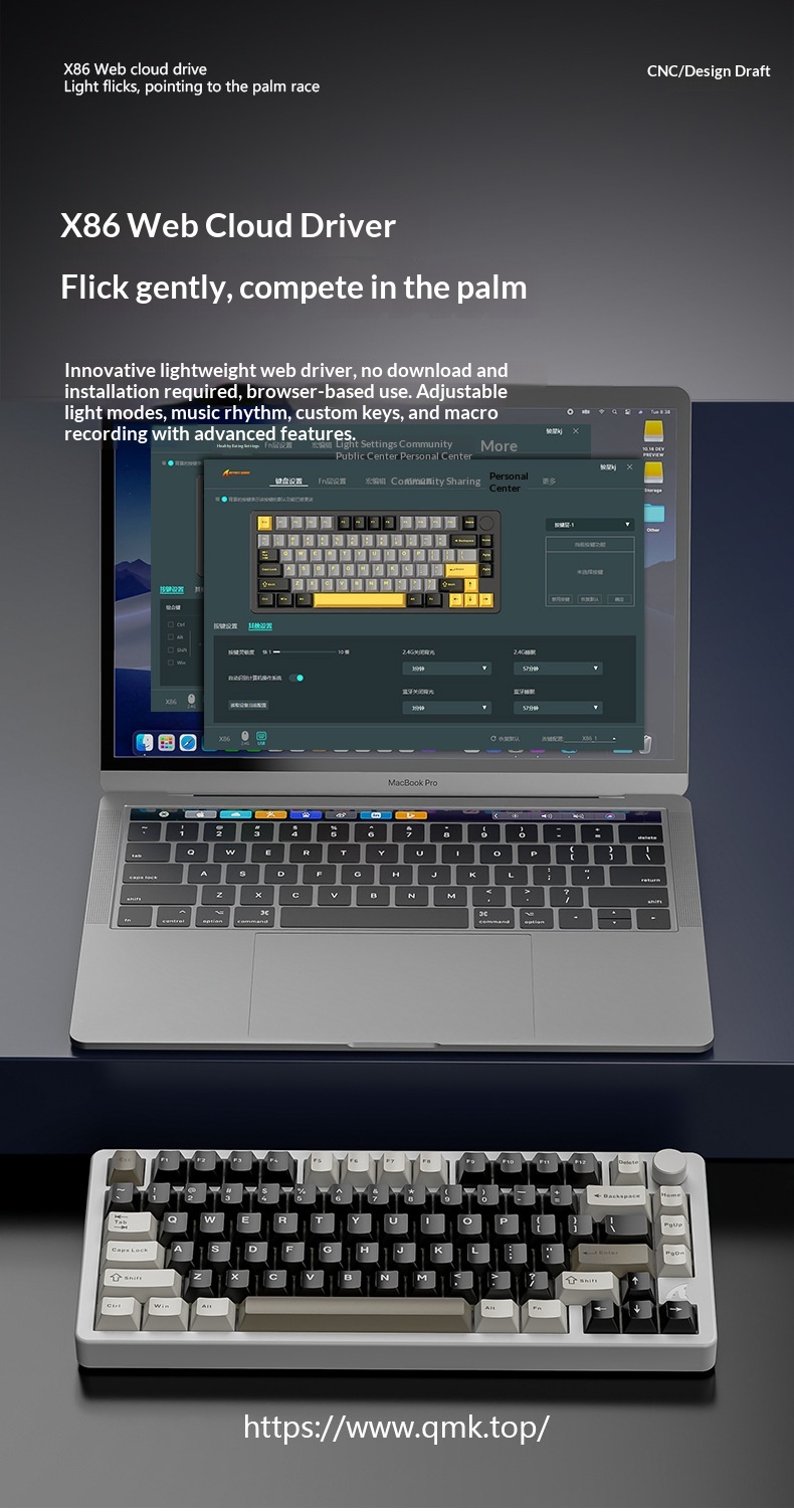 Teclado mecánico Attack Shark X86 con acabado de aluminio, RGB, inalámbrico, Bluetooth y estructura de junta de tres modos._voghion.com