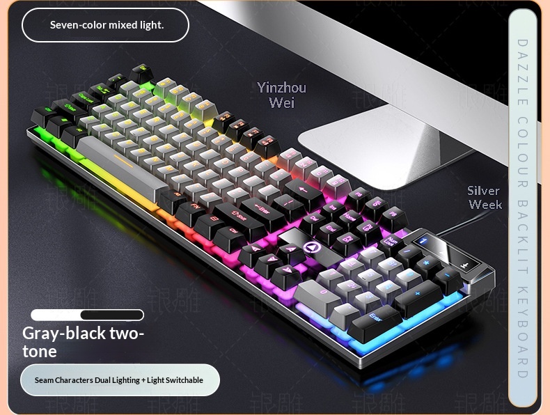 Teclado con cable para juegos Silver Eagle K500, con bloques de color, luminoso y tacto mecánico, accesorios para ordenador de sobremesa._voghion.com