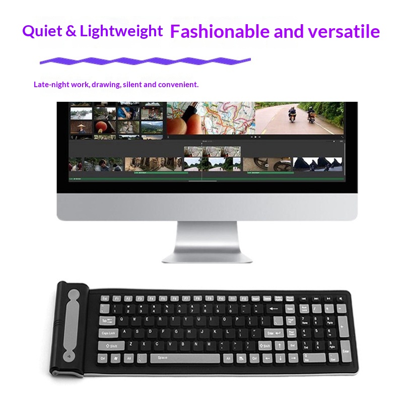 USB Wireless Silicone Foldable Silent Desktop Computer Laptop Office Universal Portable Waterproof Soft Keyboard_voghion.com