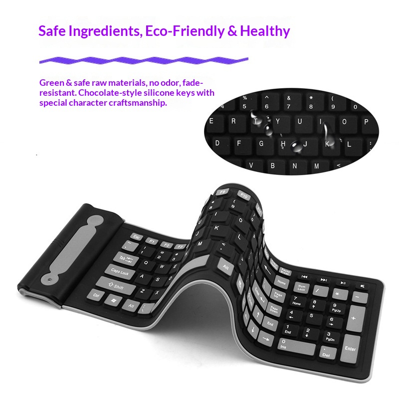 USB Wireless Silicone Foldable Silent Desktop Computer Laptop Office Universal Portable Waterproof Soft Keyboard_voghion.com