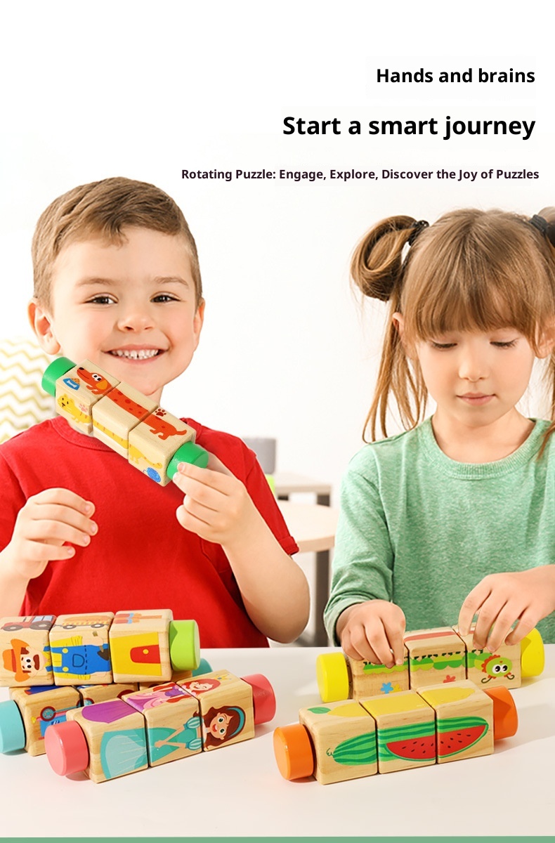 Quebra-cabeça de blocos giratórios para jardim de infância, de 3 a 6 anos, educativo, para aprendizagem precoce, interativo para pais e filhos._voghion.com
