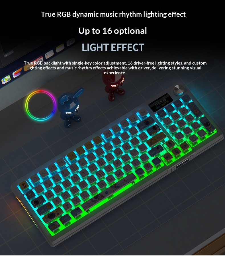 Srebrny Eagle 95D, trójtrybowy, mechaniczny, z bocznym nadrukiem gradientowym, dwukolorowy, wtryskowy, bezprzewodowy, Bluetooth 98 RGB, przewodowy_voghion.com