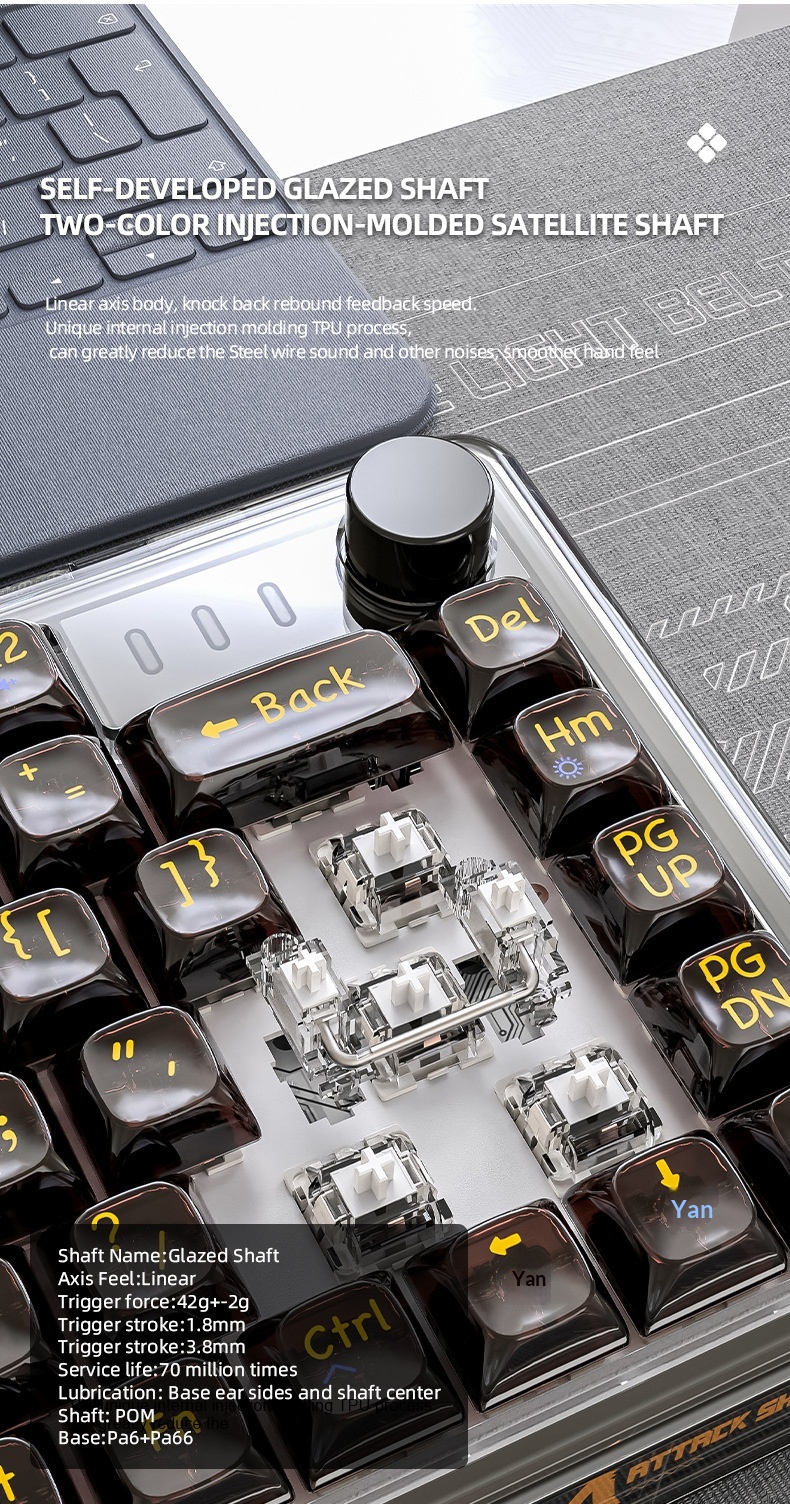 Teclado mecánico inalámbrico Bluetooth Attack Shark K75RGB con junta transparente e intercambiable en caliente_voghion.com