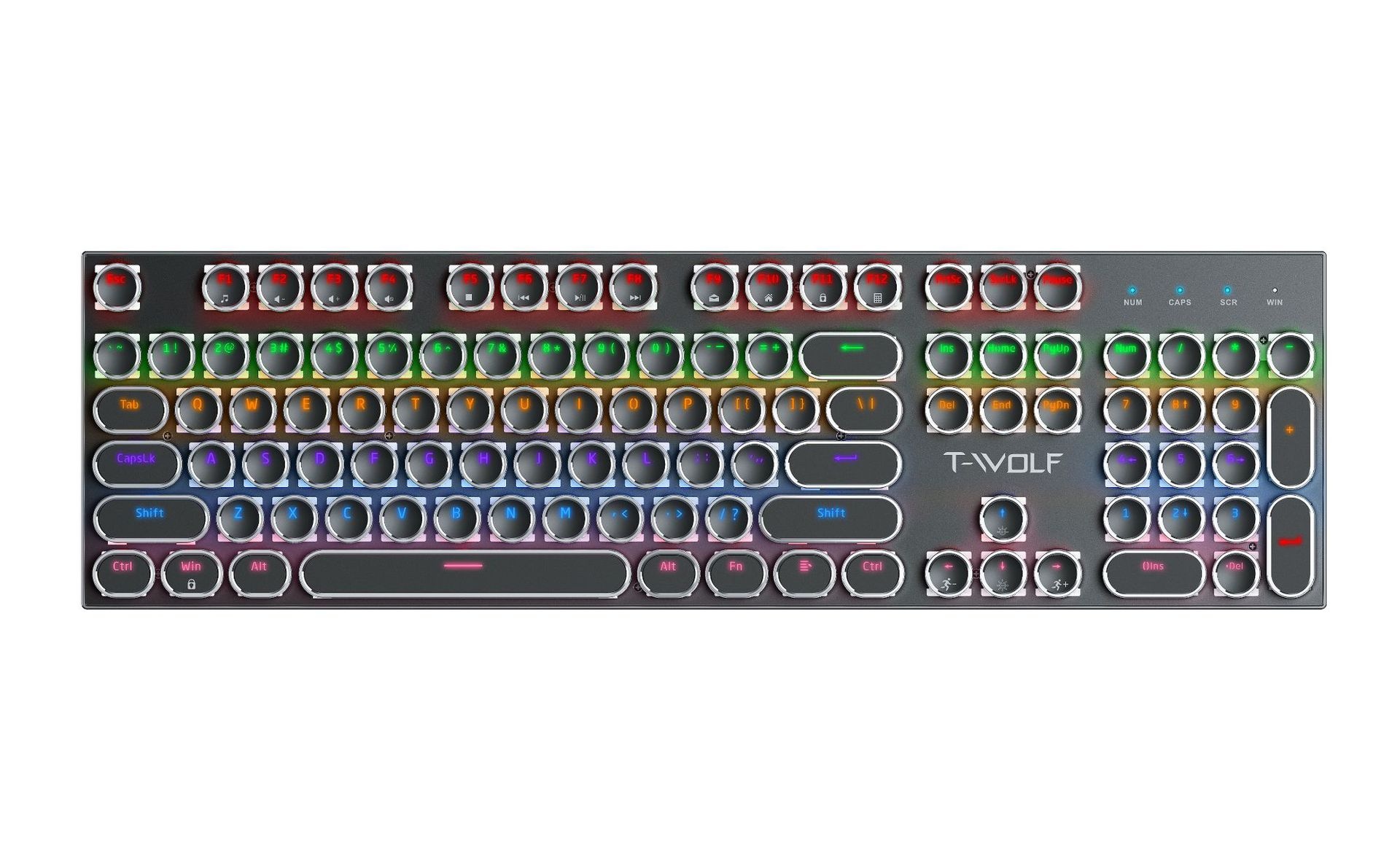 Tastiera meccanica da gioco T-WOLF Thunder Wolf T75 con pannello in metallo, stile punk retrò, rotonda, russa/coreana_voghion.com