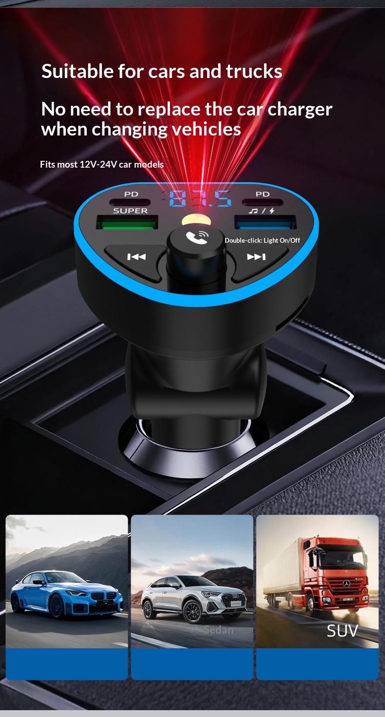 Bluetooth carkit med hurtigoplader og hd musikafspiller_voghion.com
