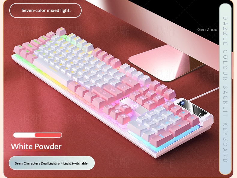 Teclado con cable para juegos Silver Eagle K500, con bloques de color, luminoso y tacto mecánico, accesorios para ordenador de sobremesa._voghion.com