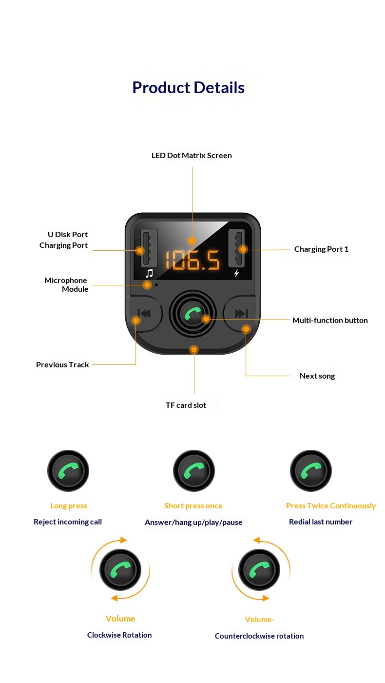 Bluetooth fm transmitter auto carkit met handsfree en mp3 speler_voghion.com