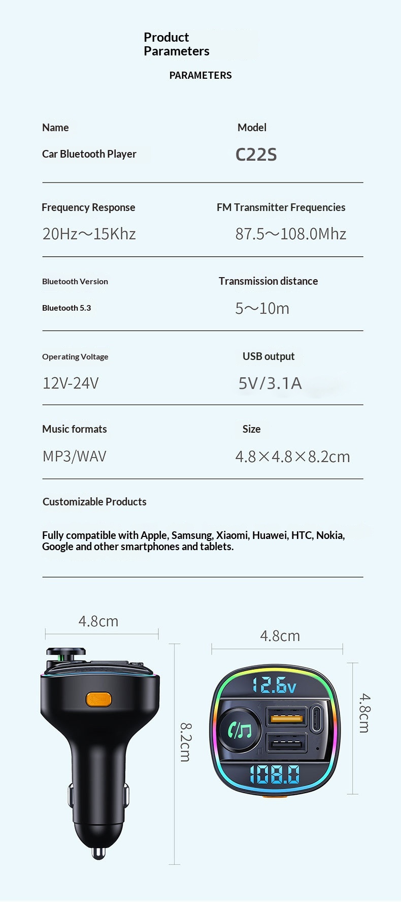 Bluetooth fm transmitter til bil med tabsfri lydkvalitet_voghion.com